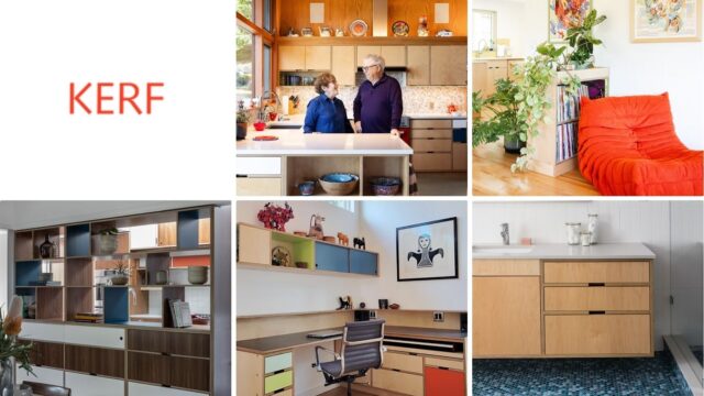 Explore Kerf Design’s custom plywood kitchen cabinets, bathroom vanities, shelving and wall storage for contemporary residential interiors.