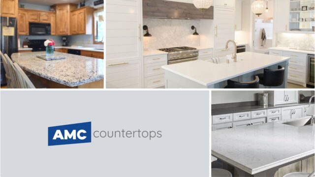 Kitchen granite countertop. Elegant white kitchen with porcelain countertop. Sober kitchen with gray quartz manufactured by https://www.amccountertops.com/