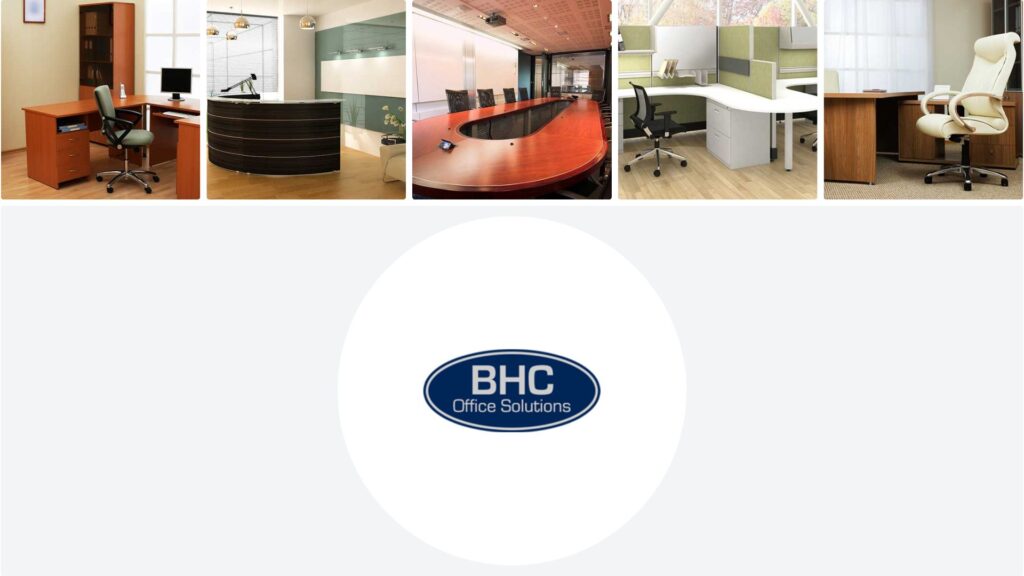 Different types of office furniture, chairs, and desks manufactured by BHC Office Solutions