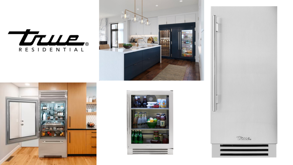 A grid of True Residential luxury refrigerators.