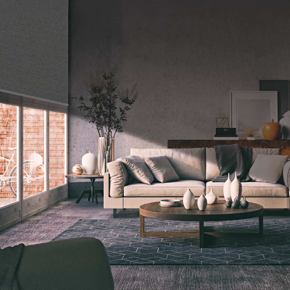 Darkening Cellular Blinds in a Modern Studio Living Room Shows How Types of Blinds Impact a Room