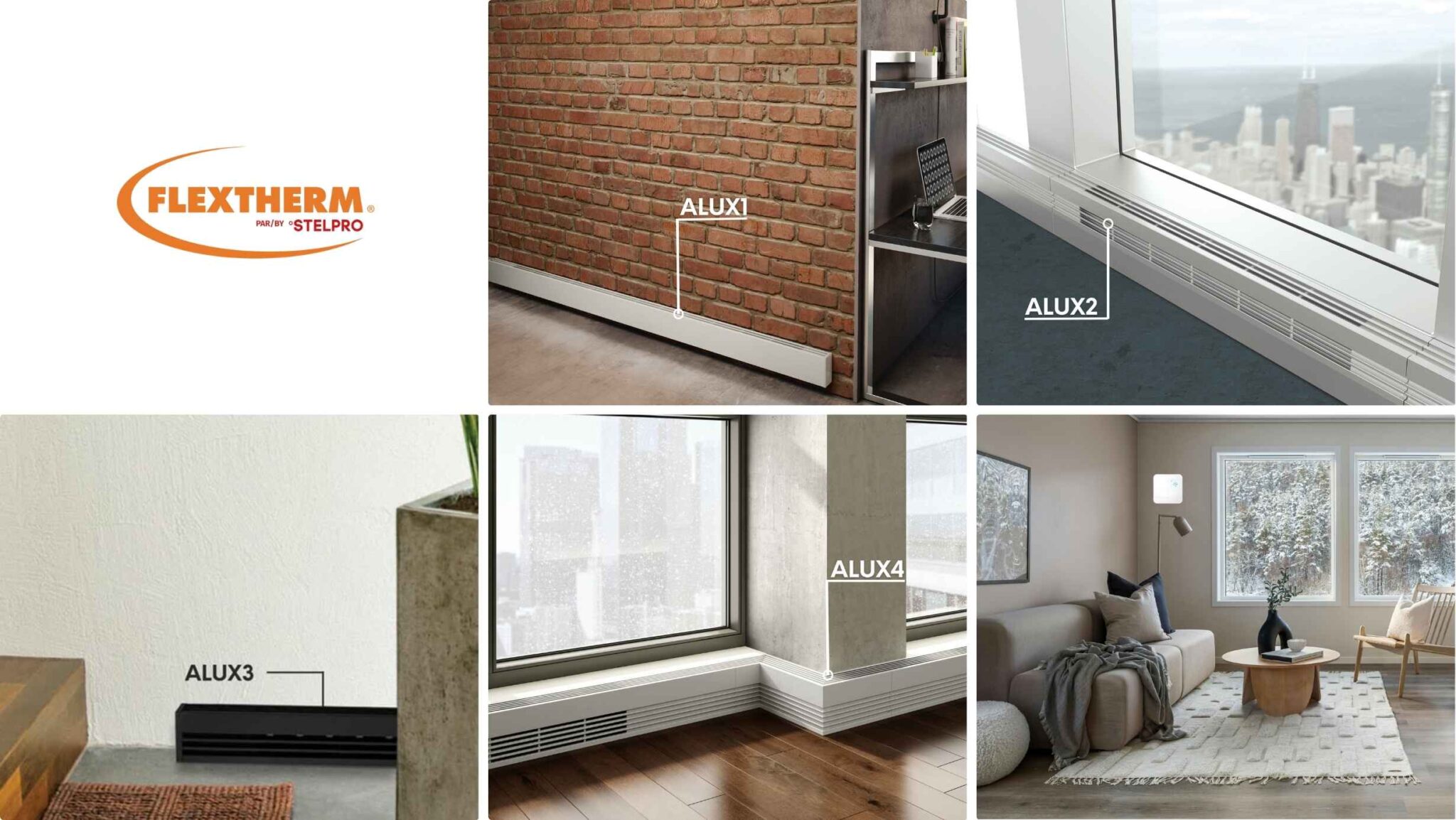Flexthem by Stelpro - Stylish and efficient wall-mounted baseboard heaters for modern homes.